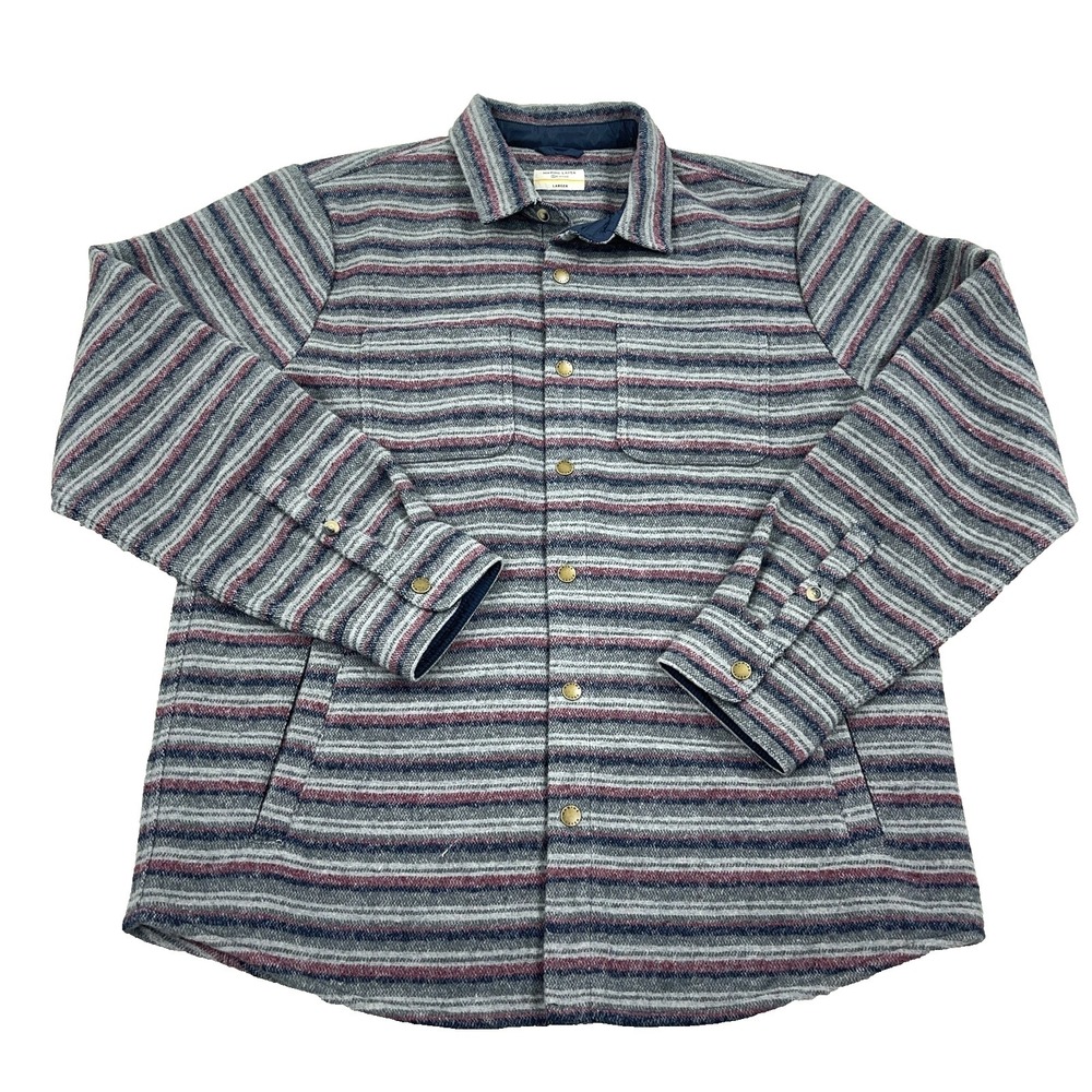 Marine Layer Shacket Men Large Gray Striped Snap Overshirt Shirt Jacket Adult